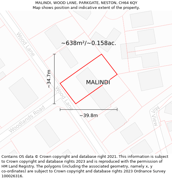 MALINDI, WOOD LANE, PARKGATE, NESTON, CH64 6QY: Plot and title map