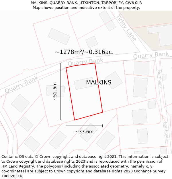 MALKINS, QUARRY BANK, UTKINTON, TARPORLEY, CW6 0LR: Plot and title map