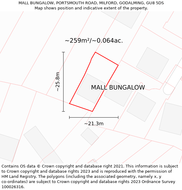 MALL BUNGALOW, PORTSMOUTH ROAD, MILFORD, GODALMING, GU8 5DS: Plot and title map