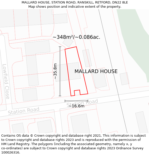MALLARD HOUSE, STATION ROAD, RANSKILL, RETFORD, DN22 8LE: Plot and title map