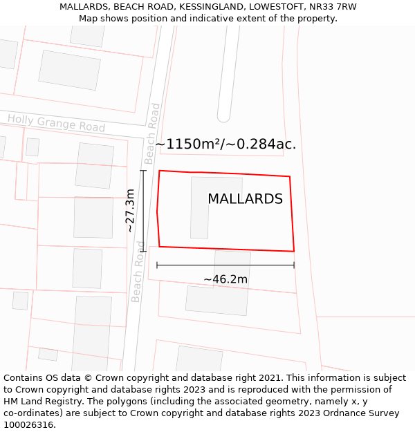 MALLARDS, BEACH ROAD, KESSINGLAND, LOWESTOFT, NR33 7RW: Plot and title map