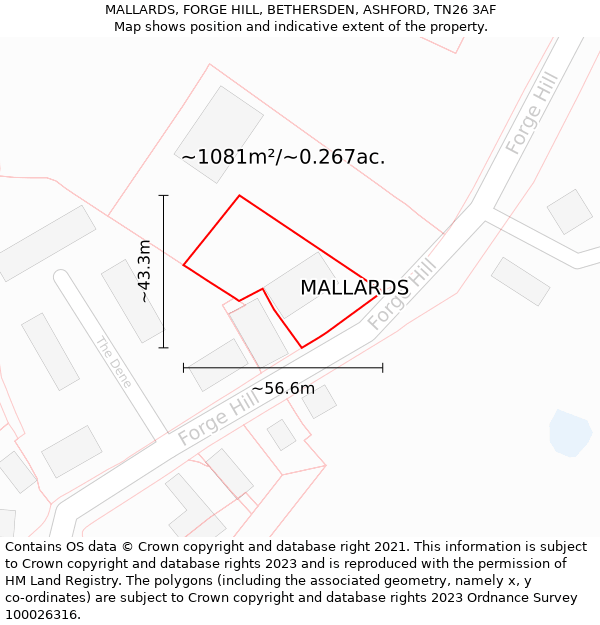 MALLARDS, FORGE HILL, BETHERSDEN, ASHFORD, TN26 3AF: Plot and title map