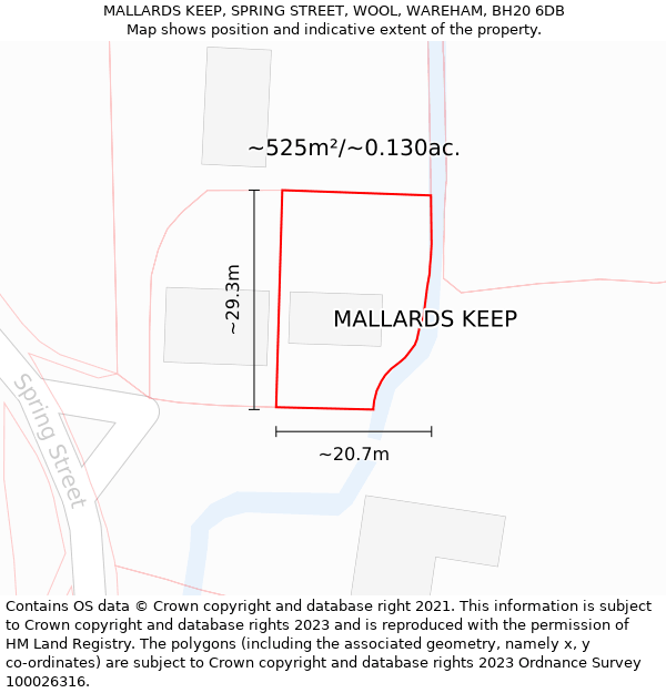 MALLARDS KEEP, SPRING STREET, WOOL, WAREHAM, BH20 6DB: Plot and title map
