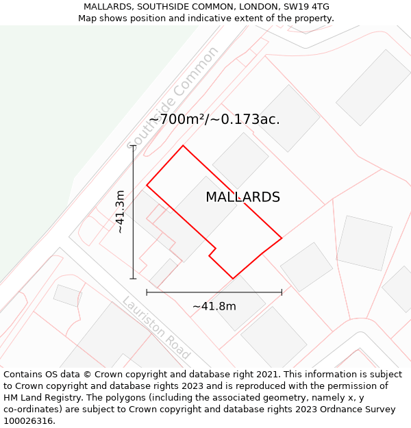 MALLARDS, SOUTHSIDE COMMON, LONDON, SW19 4TG: Plot and title map