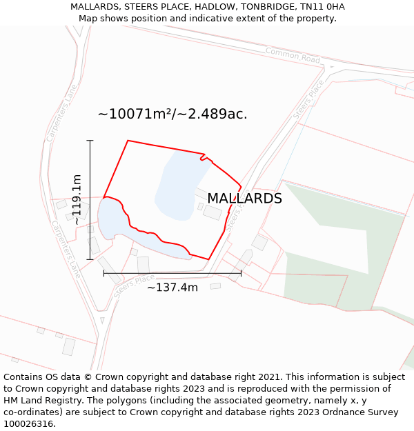 MALLARDS, STEERS PLACE, HADLOW, TONBRIDGE, TN11 0HA: Plot and title map