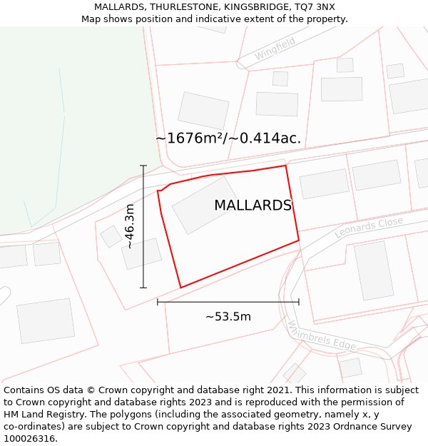 MALLARDS, THURLESTONE, KINGSBRIDGE, TQ7 3NX: Plot and title map