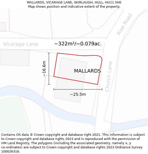 MALLARDS, VICARAGE LANE, SKIRLAUGH, HULL, HU11 5HE: Plot and title map