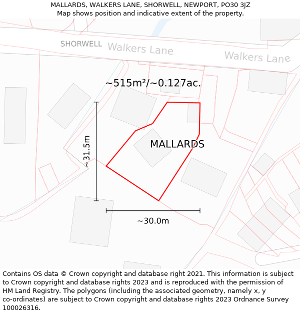 MALLARDS, WALKERS LANE, SHORWELL, NEWPORT, PO30 3JZ: Plot and title map