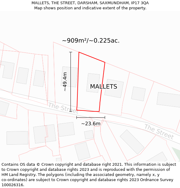 MALLETS, THE STREET, DARSHAM, SAXMUNDHAM, IP17 3QA: Plot and title map