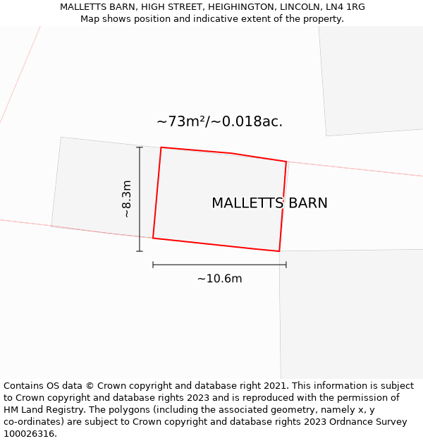 MALLETTS BARN, HIGH STREET, HEIGHINGTON, LINCOLN, LN4 1RG: Plot and title map