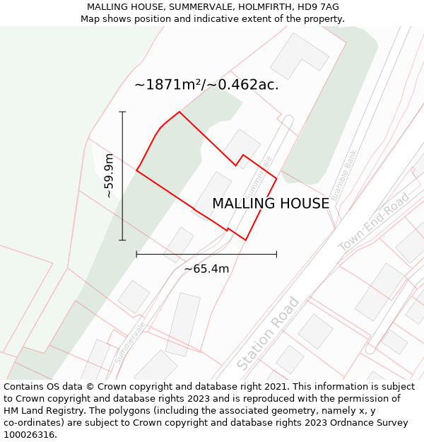 MALLING HOUSE, SUMMERVALE, HOLMFIRTH, HD9 7AG: Plot and title map