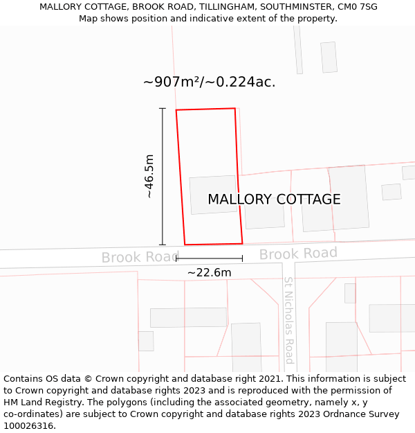 MALLORY COTTAGE, BROOK ROAD, TILLINGHAM, SOUTHMINSTER, CM0 7SG: Plot and title map