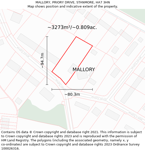 MALLORY, PRIORY DRIVE, STANMORE, HA7 3HN: Plot and title map
