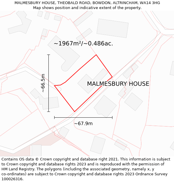 MALMESBURY HOUSE, THEOBALD ROAD, BOWDON, ALTRINCHAM, WA14 3HG: Plot and title map