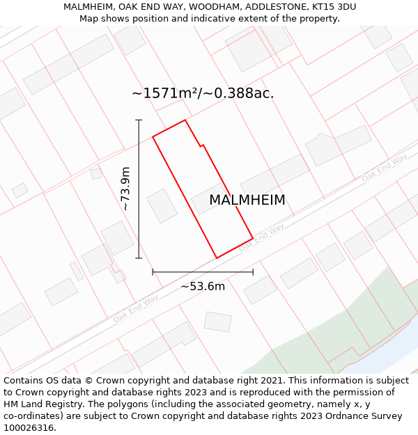 MALMHEIM, OAK END WAY, WOODHAM, ADDLESTONE, KT15 3DU: Plot and title map