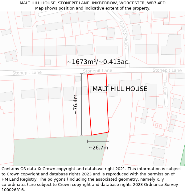 MALT HILL HOUSE, STONEPIT LANE, INKBERROW, WORCESTER, WR7 4ED: Plot and title map