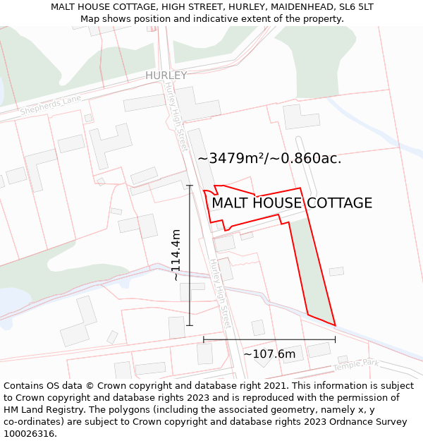 MALT HOUSE COTTAGE, HIGH STREET, HURLEY, MAIDENHEAD, SL6 5LT: Plot and title map
