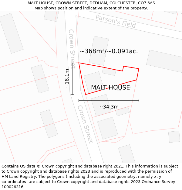 MALT HOUSE, CROWN STREET, DEDHAM, COLCHESTER, CO7 6AS: Plot and title map