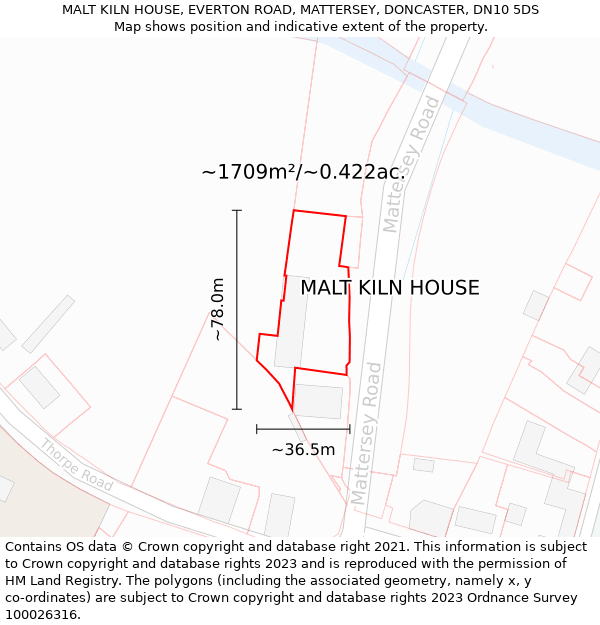 MALT KILN HOUSE, EVERTON ROAD, MATTERSEY, DONCASTER, DN10 5DS: Plot and title map