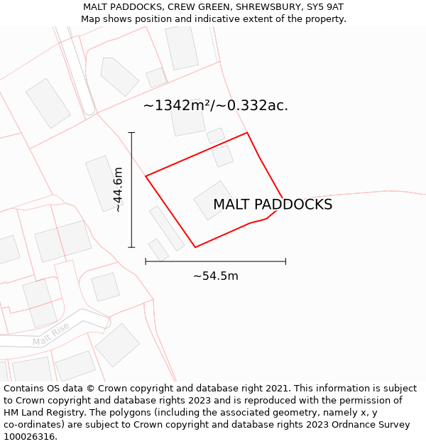 MALT PADDOCKS, CREW GREEN, SHREWSBURY, SY5 9AT: Plot and title map