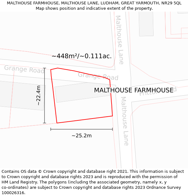 MALTHOUSE FARMHOUSE, MALTHOUSE LANE, LUDHAM, GREAT YARMOUTH, NR29 5QL: Plot and title map