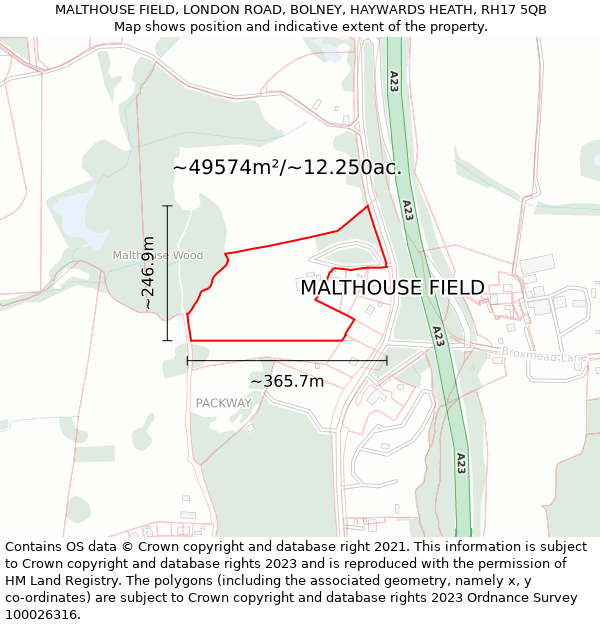 MALTHOUSE FIELD, LONDON ROAD, BOLNEY, HAYWARDS HEATH, RH17 5QB: Plot and title map