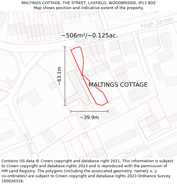 MALTINGS COTTAGE, THE STREET, LAXFIELD, WOODBRIDGE, IP13 8DZ: Plot and title map