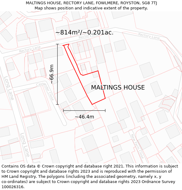 MALTINGS HOUSE, RECTORY LANE, FOWLMERE, ROYSTON, SG8 7TJ: Plot and title map