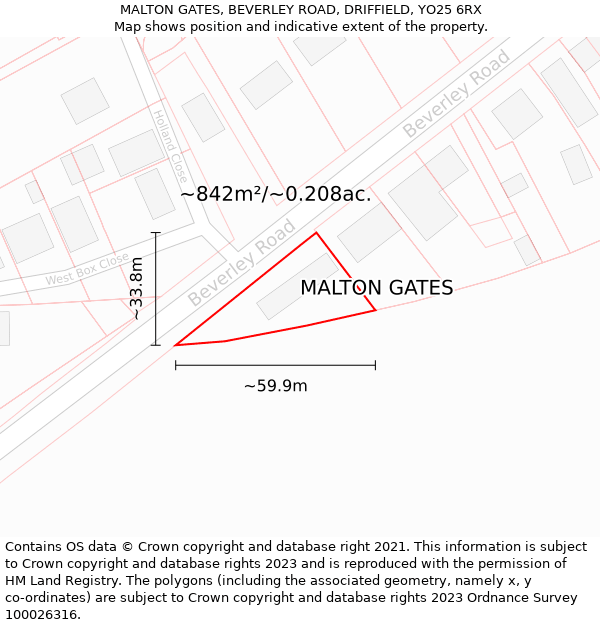MALTON GATES, BEVERLEY ROAD, DRIFFIELD, YO25 6RX: Plot and title map
