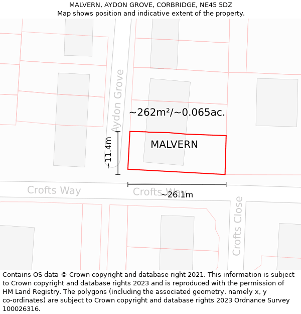 MALVERN, AYDON GROVE, CORBRIDGE, NE45 5DZ: Plot and title map