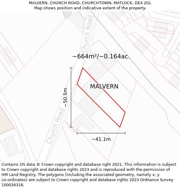 MALVERN, CHURCH ROAD, CHURCHTOWN, MATLOCK, DE4 2GL: Plot and title map