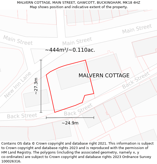 MALVERN COTTAGE, MAIN STREET, GAWCOTT, BUCKINGHAM, MK18 4HZ: Plot and title map