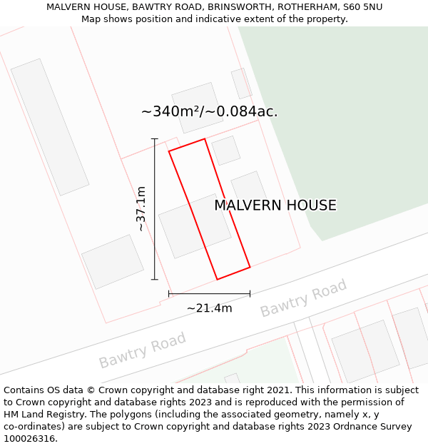 MALVERN HOUSE, BAWTRY ROAD, BRINSWORTH, ROTHERHAM, S60 5NU: Plot and title map