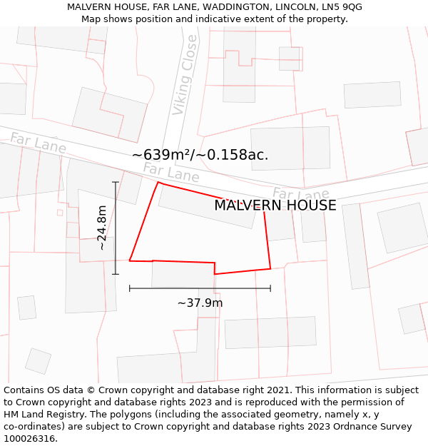 MALVERN HOUSE, FAR LANE, WADDINGTON, LINCOLN, LN5 9QG: Plot and title map