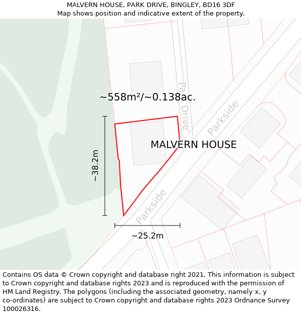MALVERN HOUSE, PARK DRIVE, BINGLEY, BD16 3DF: Plot and title map