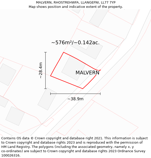 MALVERN, RHOSTREHWFA, LLANGEFNI, LL77 7YP: Plot and title map