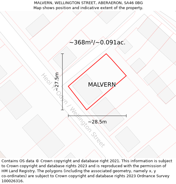 MALVERN, WELLINGTON STREET, ABERAERON, SA46 0BG: Plot and title map