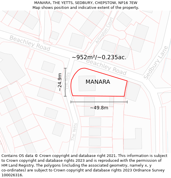 MANARA, THE YETTS, SEDBURY, CHEPSTOW, NP16 7EW: Plot and title map