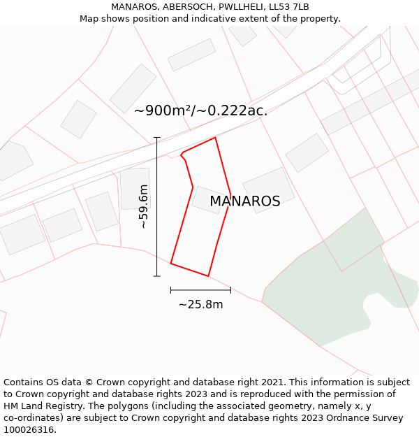 MANAROS, ABERSOCH, PWLLHELI, LL53 7LB: Plot and title map