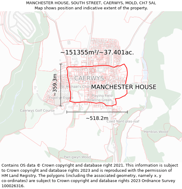 MANCHESTER HOUSE, SOUTH STREET, CAERWYS, MOLD, CH7 5AL: Plot and title map