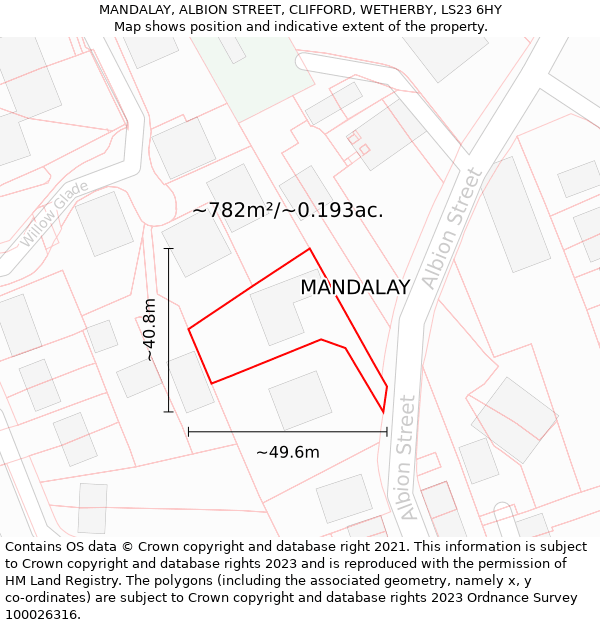 MANDALAY, ALBION STREET, CLIFFORD, WETHERBY, LS23 6HY: Plot and title map