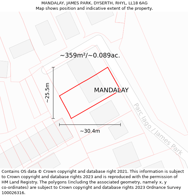 MANDALAY, JAMES PARK, DYSERTH, RHYL, LL18 6AG: Plot and title map