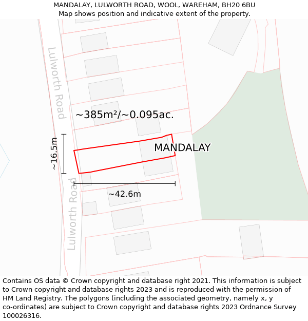 MANDALAY, LULWORTH ROAD, WOOL, WAREHAM, BH20 6BU: Plot and title map