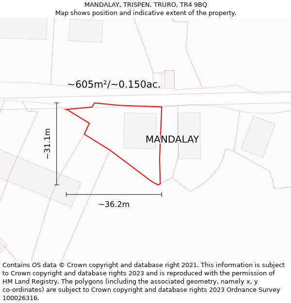 MANDALAY, TRISPEN, TRURO, TR4 9BQ: Plot and title map