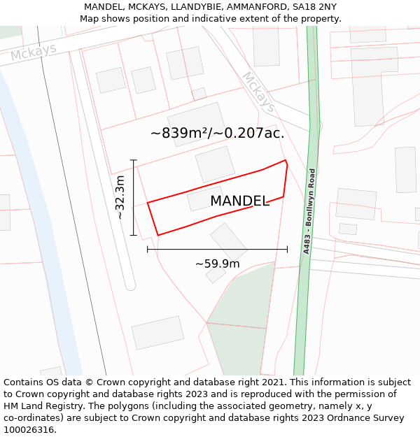 MANDEL, MCKAYS, LLANDYBIE, AMMANFORD, SA18 2NY: Plot and title map