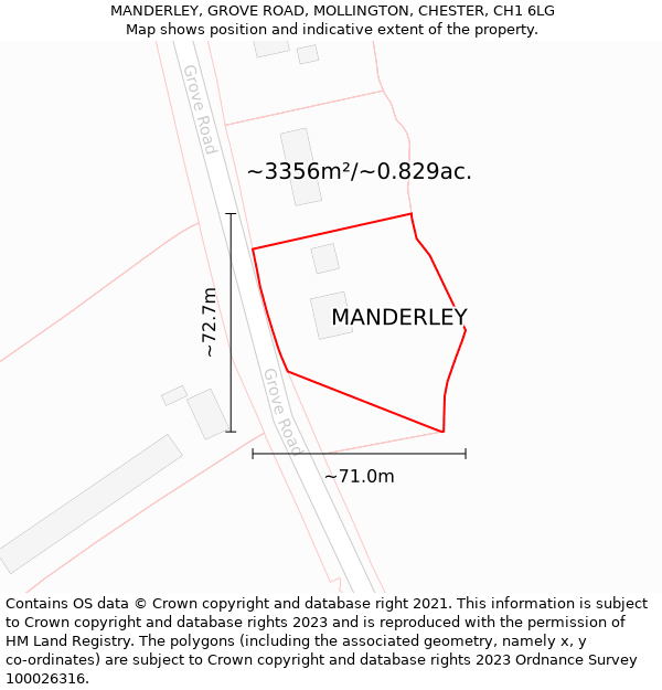 MANDERLEY, GROVE ROAD, MOLLINGTON, CHESTER, CH1 6LG: Plot and title map