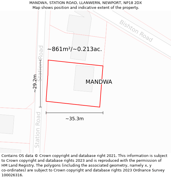 MANDWA, STATION ROAD, LLANWERN, NEWPORT, NP18 2DX: Plot and title map