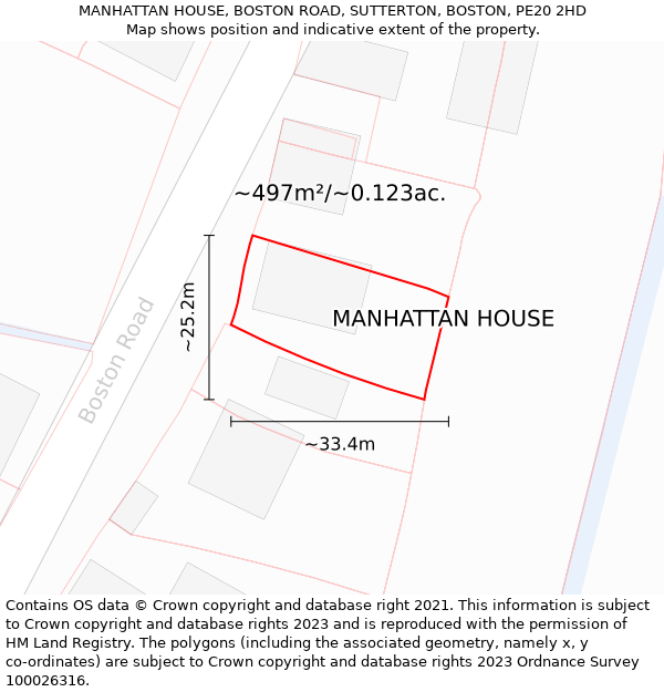 MANHATTAN HOUSE, BOSTON ROAD, SUTTERTON, BOSTON, PE20 2HD: Plot and title map