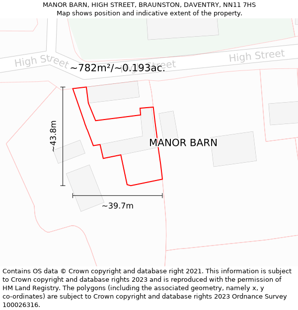 MANOR BARN, HIGH STREET, BRAUNSTON, DAVENTRY, NN11 7HS: Plot and title map