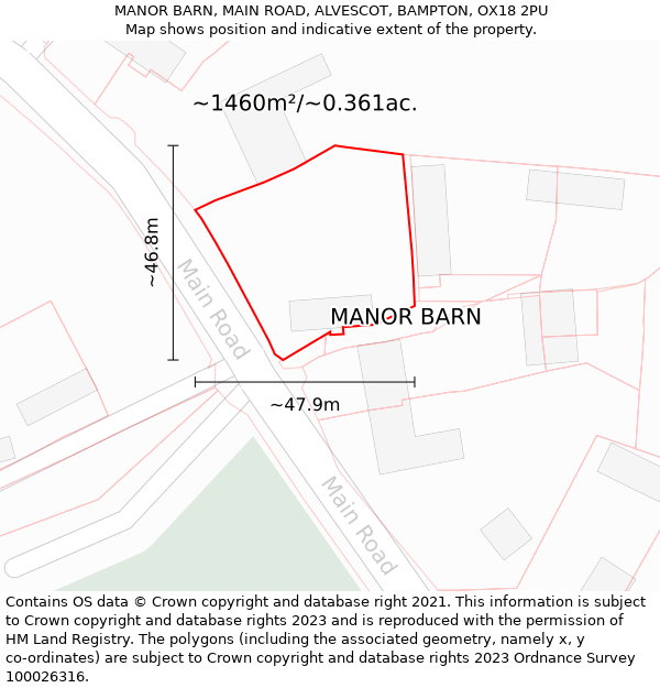 MANOR BARN, MAIN ROAD, ALVESCOT, BAMPTON, OX18 2PU: Plot and title map